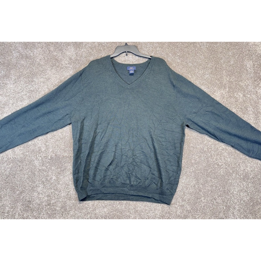 Brooks Brothers 346 Sweater Mens XL Green V Neck Merino Wool‎ Blend Pullover